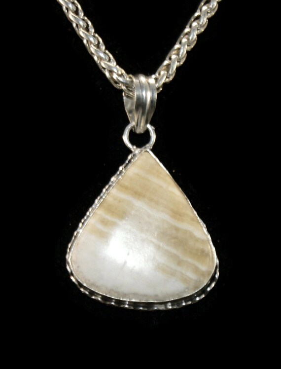 Vintage Silver Tone and Yellow Jasper Pendant on … - image 7