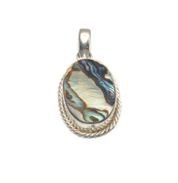 Vintage Sterling Silver and Abalone Oval Pendant. - image 1