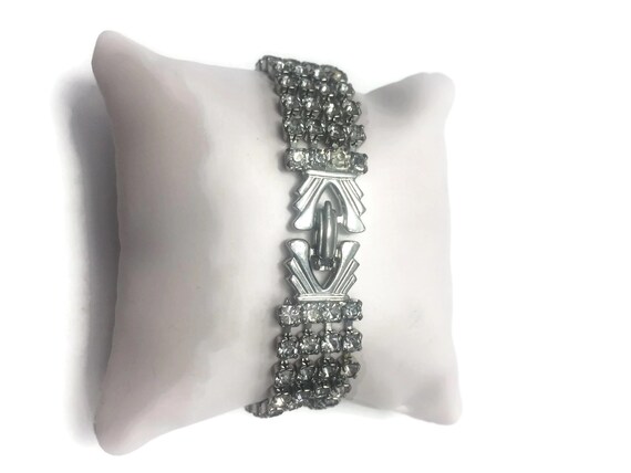 1950s Vintage Rhinestone Bracelet, 4 Rhodium Plat… - image 2