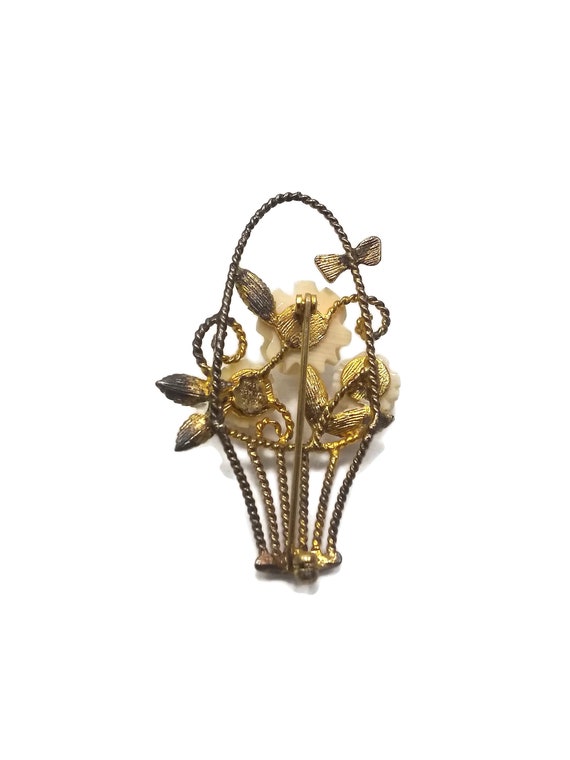 Vintage Creed Vermeil and Celluloid Flower Basket… - image 5