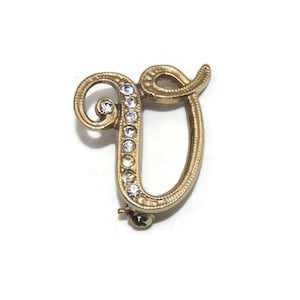 Vintage Gold Tone and Clear Rhinestones Letter "V" Monogram Pin.