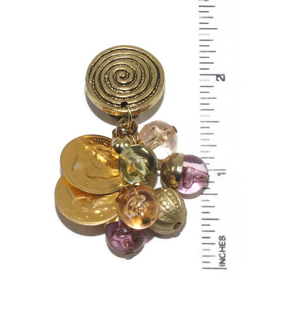 Vintage Gold Tone Flower and Faux Coins with Pink… - image 7