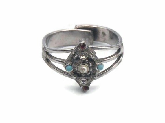 Adjustable Ring, Vintage Silver Tone Statement Ri… - image 4