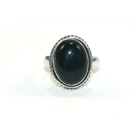 Vintage Silver Tone and Oval Faux Onyx Cabochon S… - image 1