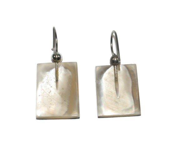 Vintage Silver Tone and Rectangular Natural Mothe… - image 5