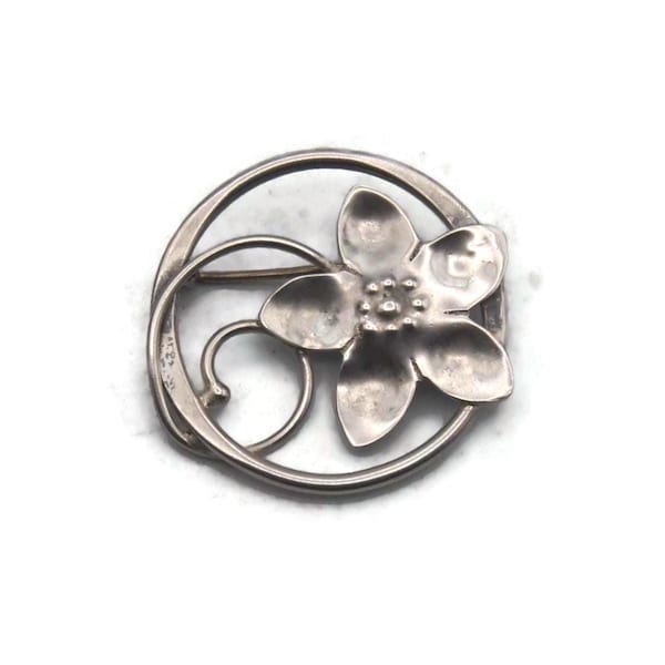 Sterling Silber Blumenbrosche, Vintage STERLING HOMEMADE Sterling Silber Runde Blumenbrosche. Marked Sterling Selbstgemacht, Geschenk für Sie.