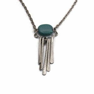 Vintage Silver Tone and Faux Turquoise 32 Inch Y Necklace with Lobster Claw Clasp.