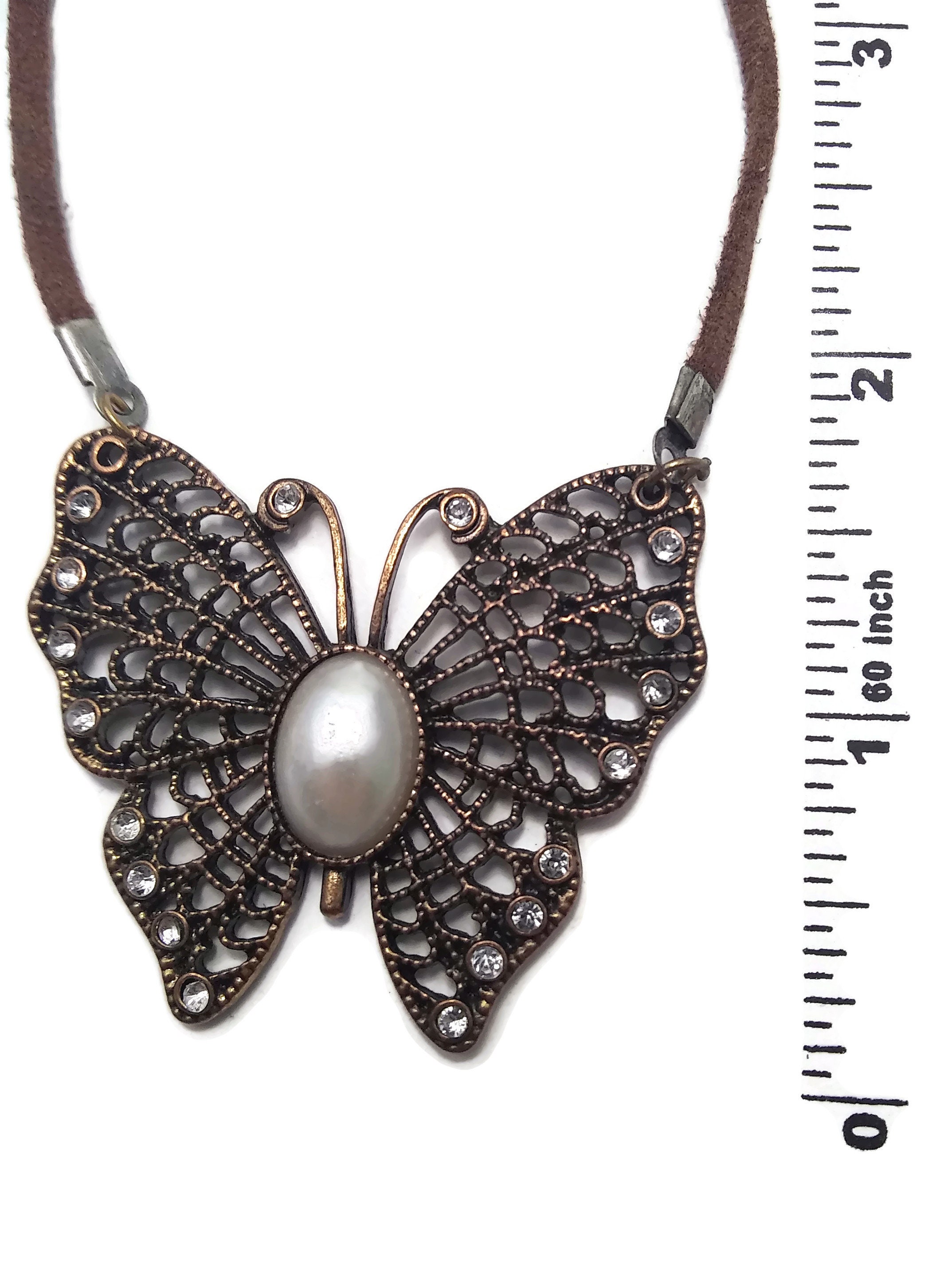 Gold Tone Butterfly Pendant Necklace With Faux Pearl and Etsy UK