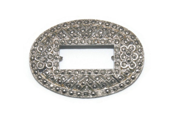 Vintage Silver Tone and Marcasite Oval Picture Fr… - image 1