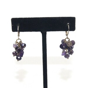 Vintage Silver Tone with Amethyst and Purple Glass Beaded Dangle Earrings with Latch Backs for Pierced Ears.