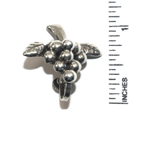 Vintage Mexico Sterling Silver Bunch of Grapes Screw Back Earrings. Marked Silver Mexico. View 6