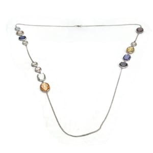 Vintage Silver Tone and Multi Color Resin 44 Inch Link Necklace with Lobster Claw Clasp.