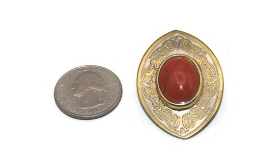 Vintage Silver and Gold Tone with Oval Red Jasper… - image 3