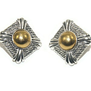 Vintage Avon Silver and Gold Tone Stud Earrings with Post Backs for Pierced Ears. Avon Doorbell Hallmark.