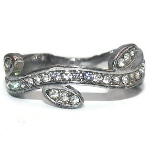 Vintage Silber Ton und klar Strass Blumen Design Größe 6 Ring.