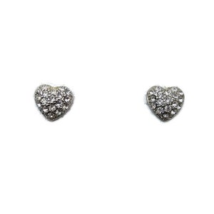 Small Vintage Silver Tone & Clear Rhinestone Heart Stud Earrings with Post Backs for Pierced Ear. Daily Wear, Second Ear Piercing Earrings.