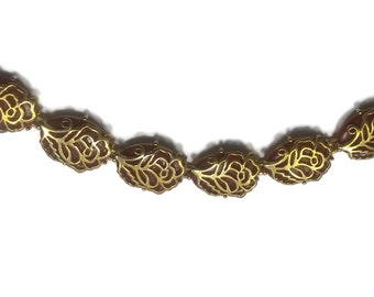 Chunky Vintage Gold Tone Link Bracelet, 6 Abstract Rose Links.