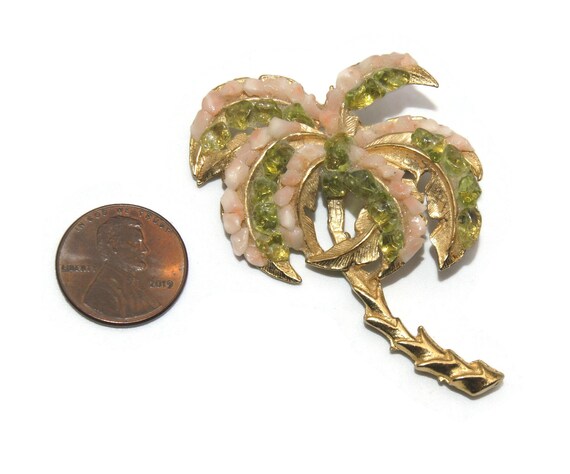 Feather Palm Tree Brooch with Green Olivine Hawai… - image 3