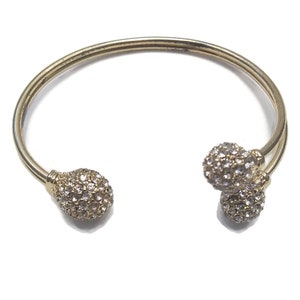 Vintage Gold Tone and Crystal Clear Rhinestone Open Cuff Bracelet. Elegant Open Cuff Bracelet. Bridal, Weddings, Formal Wear.