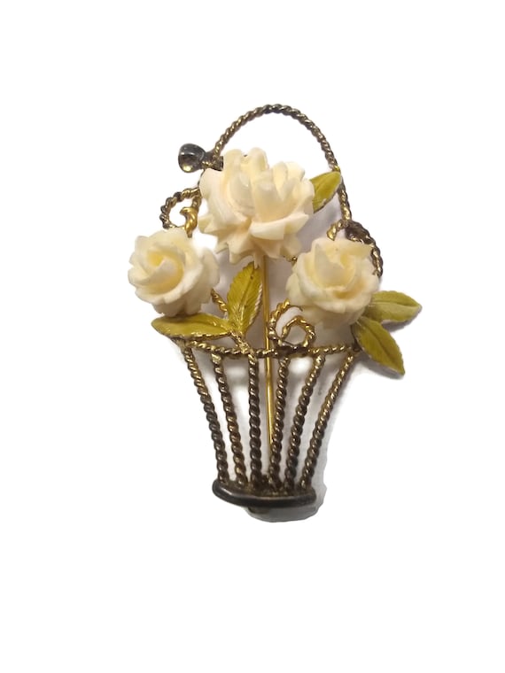 Vintage Creed Vermeil and Celluloid Flower Basket… - image 2