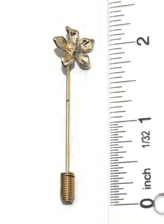 Vintage Gold Tone Flower Stick Pin, Hat Pin. - image 4