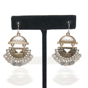 Vintage Silver Tone and Gold Tone Dangle Earrings with French Ear Wire Backs for Pierced Ears.