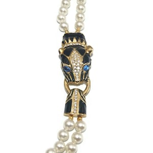 Stunning Vintage Park Lane Gold Tone and Faux Pearl Panther Big Cat Necklace. 31 Inch Stationary Pendant Necklace. Park Lane Hallmark.
