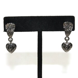 Vintage Silver Tone Dangle Heart Earrings with Post Backs for Pierced Ears.