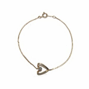 Vintage Gold Tone 7 Inch Heart Chain Bracelet with Spring Ring Clasp.