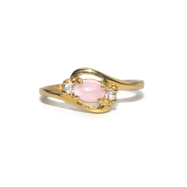 Vintage Lind Gold Plated with Rose Quartz and Clear Crystals Size 9 1/2 Statement Ring. 14KT HGE LIND Hallmark.