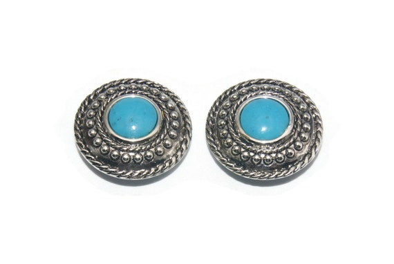 Broche vintage ton argent fausse turquoise boho bar broche