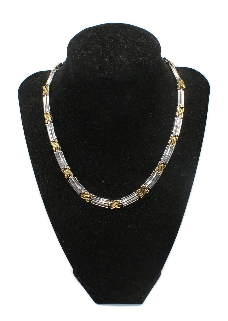 Vintage Silver Tone and Gold Tone 16 Inch 2 Tone Choker Necklace with Hinged Clip Clasp.