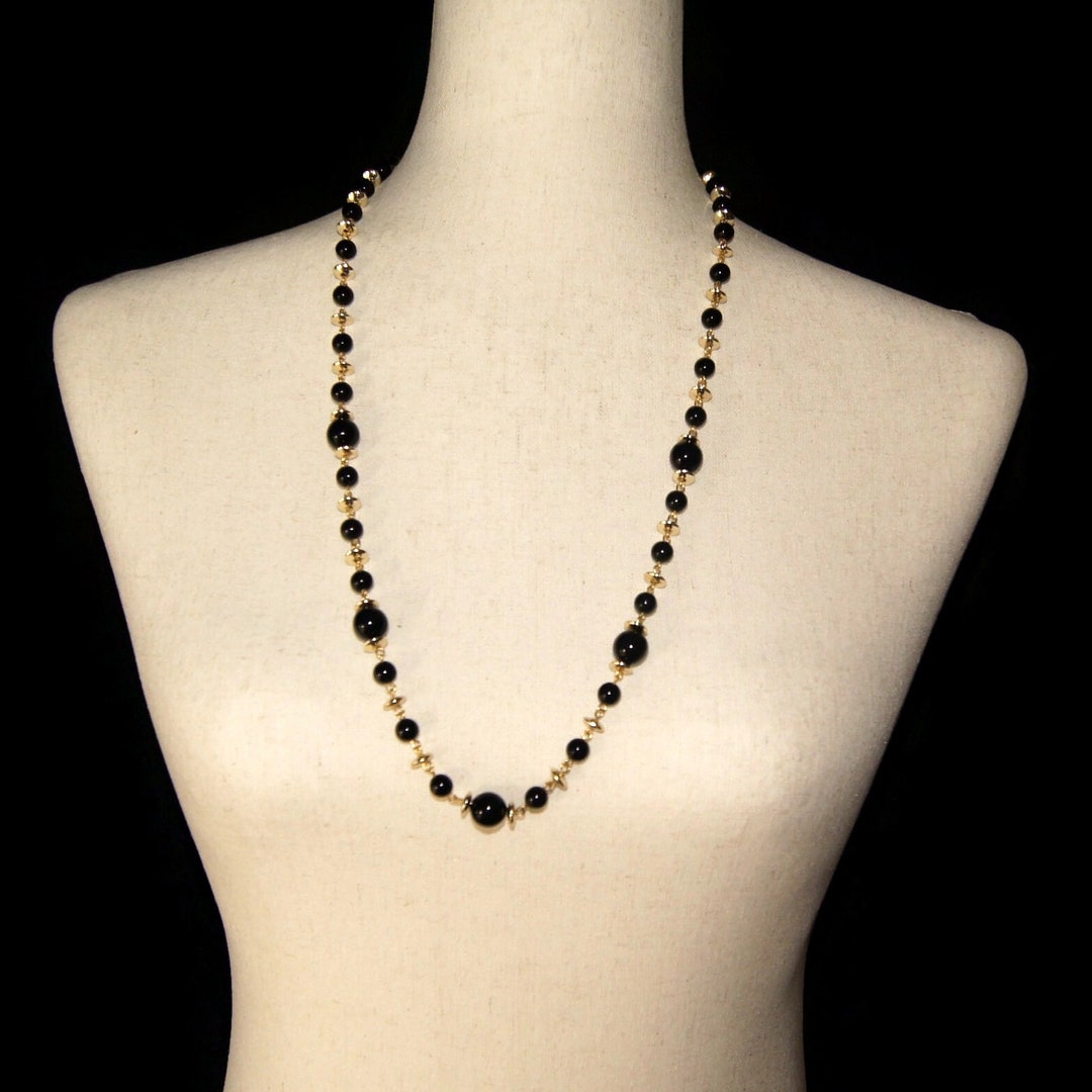 Vintage WORTHINGTON Square Bead Necklace, Black & Gold Metal/Lucite Beads |  eBay