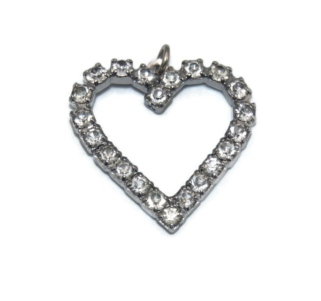 Silver Rhinestone Heart Vintage Silver Tone and Clear Rhinestones Heart Pendant. - Etsy