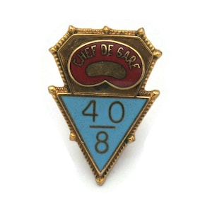 Vintage 10K Gold Filled American Legion Chef De Gare with Red and Blue Enamel 40/8 Lapel Pin. Marked 1/5 10K GF.