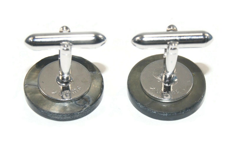 Swank Hallmark. Vintage Swank Abalone and Silver Tone Round Cuff Links