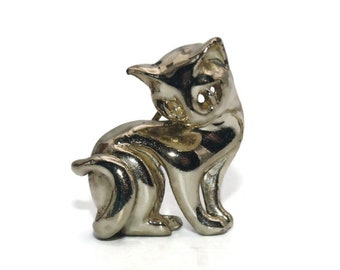 Vintage Gold Tone Cat Brooch.