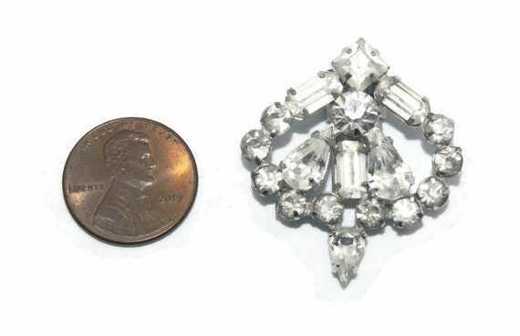 Vintage Art Deco Silver Tone and Clear Rhinestone… - image 4