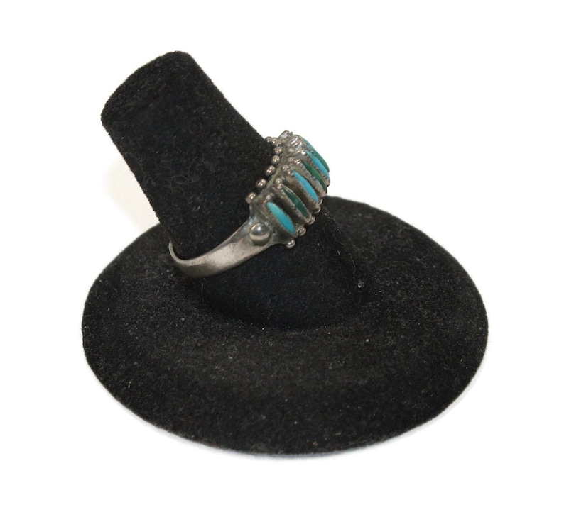 Blue and Green Turquoise Petit Point Size 7 12 Ring. Vintage Native American Sterling Silver