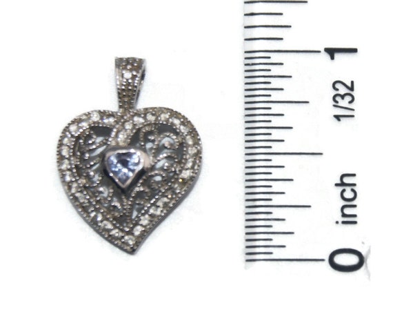 Small Vintage Sterling Silver and CZ Heart Pendan… - image 4