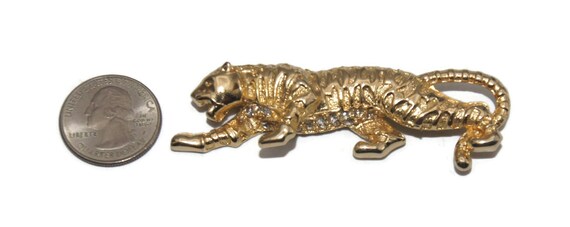 Vintage Gold Tone and Clear Rhinestones Tiger Bro… - image 4