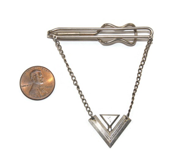 Hadley Vintage Gold Tone Tie Bar with Chain "A" M… - image 5