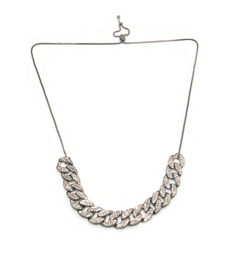 Vintage Silver Tone and Clear Rhinestones Adjustable 24 Inch Adjustable Bib Necklace with Slide Clasp. image 3