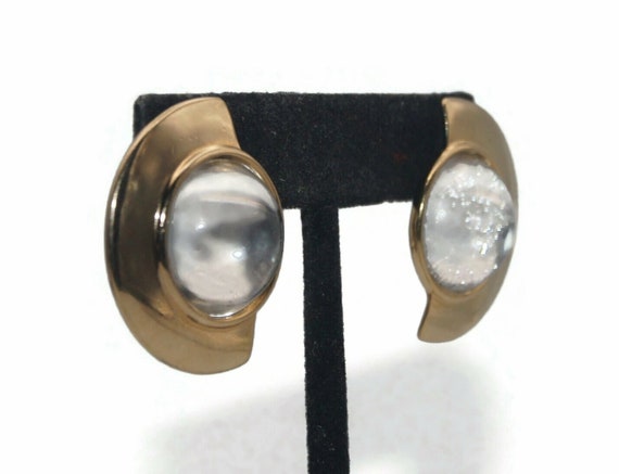 Vintage Marvella Gold Tone and Clear Resin Stud E… - image 3