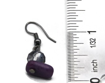Création Artisanale - Boucles D'oreilles Pendantes En Acier Avec Pierre Violette, élégantes Et Originales