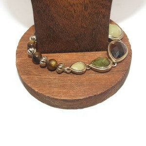 Vintage Gold Tone with Brown and Green Plastic Beaded 7 1/2 Inch with Toggle Clasp.