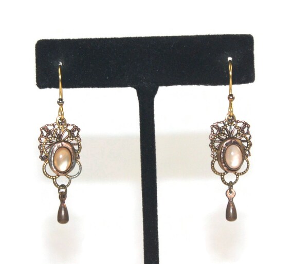 Vintage Gold Tone and Resin Dangle Earrings with … - image 2