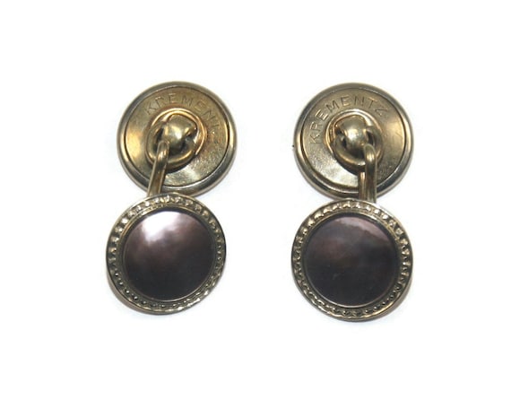 Antique Krementz Gold Plated and Abalone Double S… - image 1