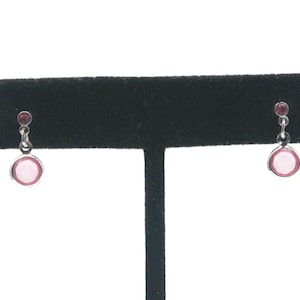Dangle Earrings Vintage Small Silver Tone Earrings Pink Plastic for Pierced Ears
