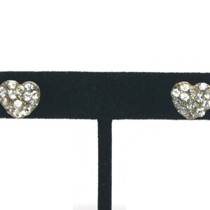 Vintage Silver Tone and Clear Rhinestones Heart Stud Earrings with Post Backs for Pierced Ears.